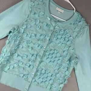 Charter Club Y2K Cottagecore 3D Floral Applique Cardigan Sweater Fairycore L mnt